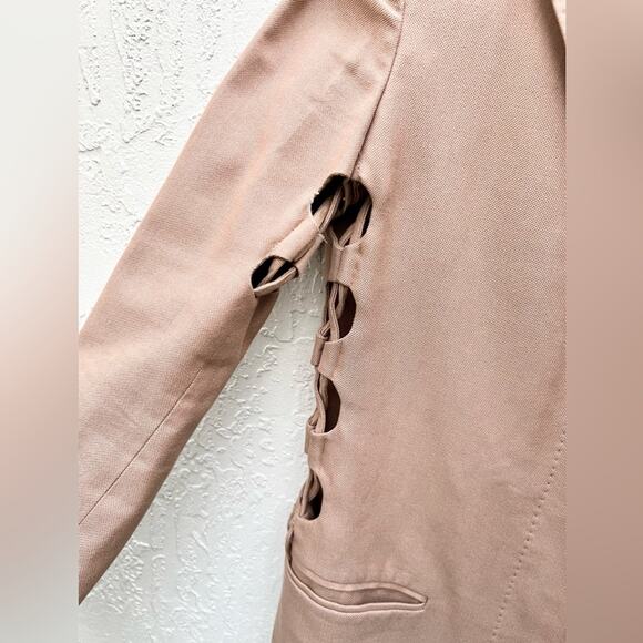 Helmut Lang Long Sleeve Side Cut Out Button Front Long Coat Brown Women's US 6 - Picture 4 of 13